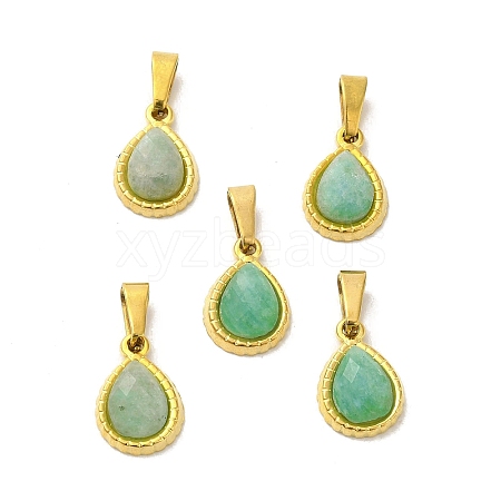 Natural Amazonite Faceted Teardrop Charms STAS-P361-01G-03-1