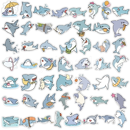 50Pcs Cute Cartoon Shark Shape Stickers Amazon Hot Selling Animal Decoration Piano Water Cup Stationery Box Stickers PW-WG8C3FE-01-1