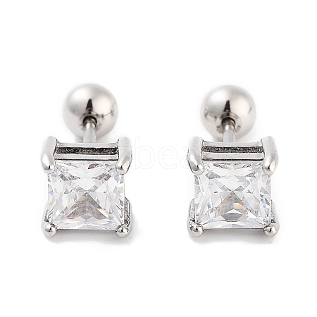 Square 316 Surgical Stainless Steel Pave Cubic Zirconia Cartilage Earrings for Women Men EJEW-Z050-34B-01P-1