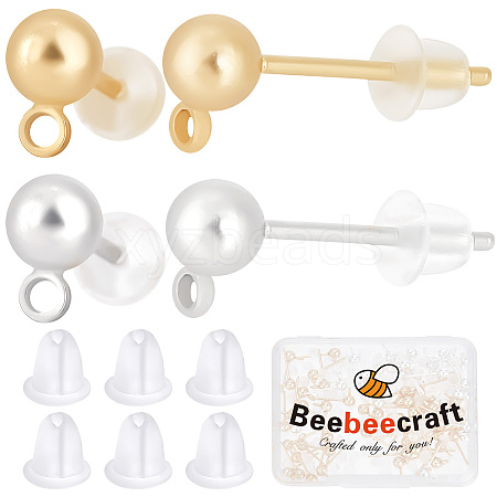 Beebeecraft 100Pcs 2 Colors 304 Stainless Steel Ball Stud Earring Post STAS-BBC0001-78-1