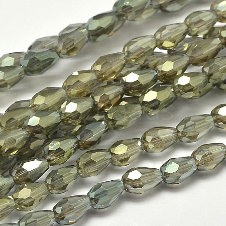 Faceted Teardrop Full Rainbow Plated Glass Bead Strands EGLA-J132-FR10-1