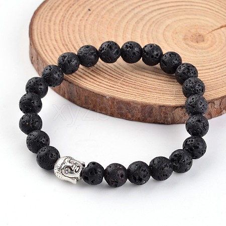 Buddha Head Natural Lava Rock Beaded Stretch Bracelets BJEW-JB02230-03-1