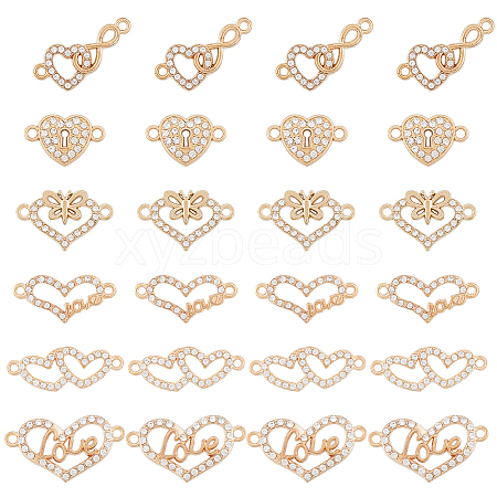 SUNNYCLUE 48Pcs 6 Styles Alloy Crystal Rhinestone Connector Charms RB-SC0001-10-1