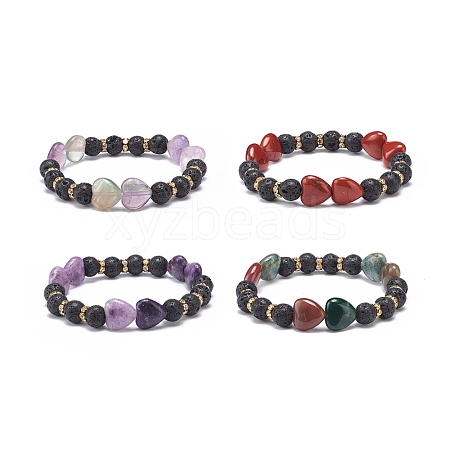 Natural Lava Rock & Gemstone Heart Beaded Stretch Bracelet BJEW-JB08732-1