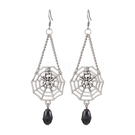 Halloween Themed Spider Alloy Dangle Earrings EJEW-JE06073-1