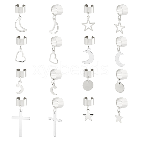 8 Pairs 8 Styles 304 Stainless Steel Charms Cuff Earrings EJEW-UN00006-1