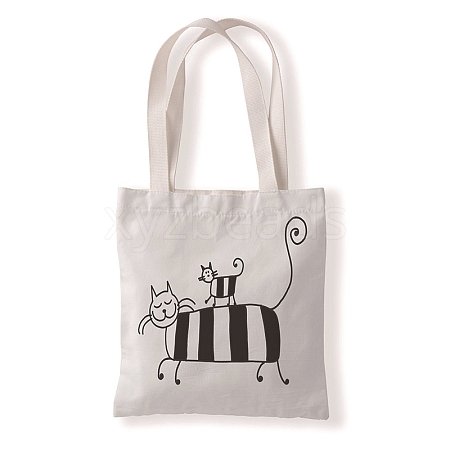 Cute Cat Printed Canvas Women's Tote Bags PW-WGD6880-08-1