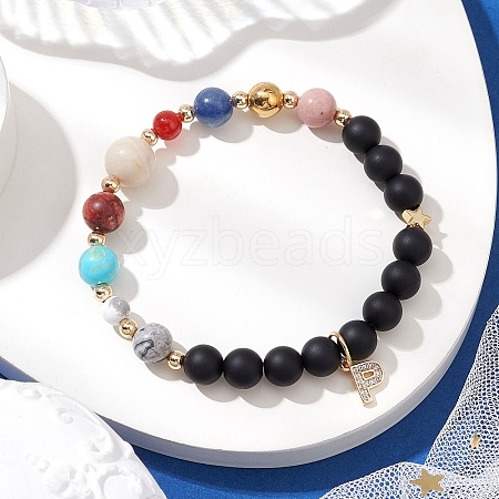 Round Natural Mixed Gemstone Beads Stretch Bracelets BJEW-JB11233-1