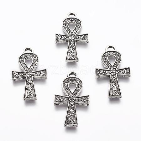 Tibetan Style Alloy Ankh Cross Pendants TIBEP-M035-02AS-FF-1