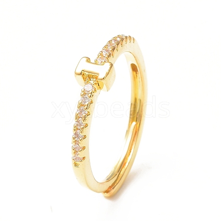 Clear Cubic Zirconia Initial Letter Adjustable Ring RJEW-C052-01G-I-1