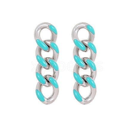 304 Stainless Steel Enamel Curb Chains Dangle Stud Earrings SI8775-1-1