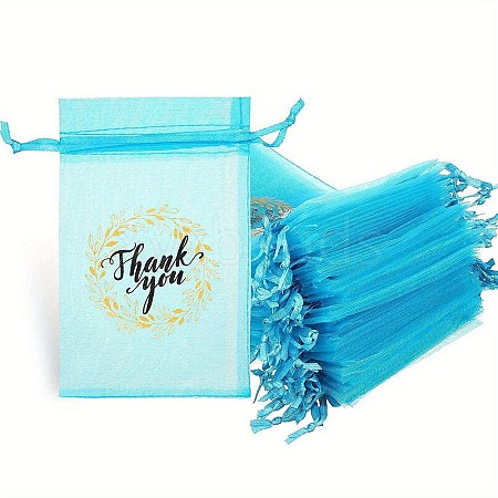 50Pcs Thank You Printed Organza DIY Craft Drawstring Bags PW-WG4E938-13-1