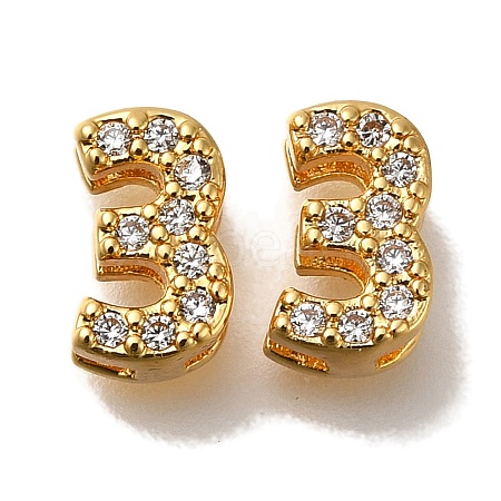 Rack Plating Number Brass Micro Pave Clear Cubic Zirconia Silde Charms KK-A231-13D-1