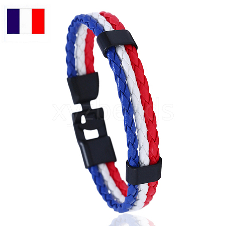 Flag Color Imitation Leather Triple Line Cord Bracelet with Alloy Clasp GUQI-PW0001-087H-1