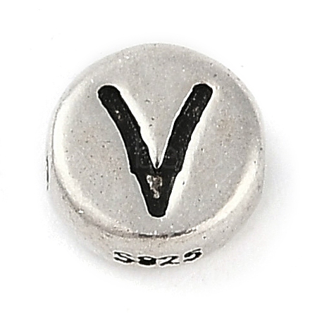 925 Sterling Silver Flat Round with Letter Beads LS-STER-G044-01AS-V-1
