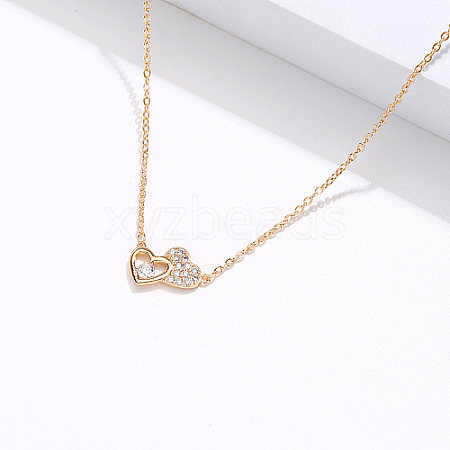 Brass Cubic Zirconia Heart Pendant Necklace for Women CQ9479-1