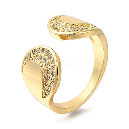 Rack Plating Brass Micro Pave Cubic Zirconia Open Cuff Rings for Women RJEW-S244-01G-B-1