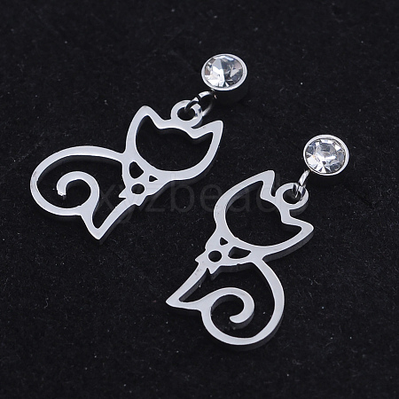 201 Stainless Steel Kitten Dangle Stud Earrings EJEW-T008-JN742-1