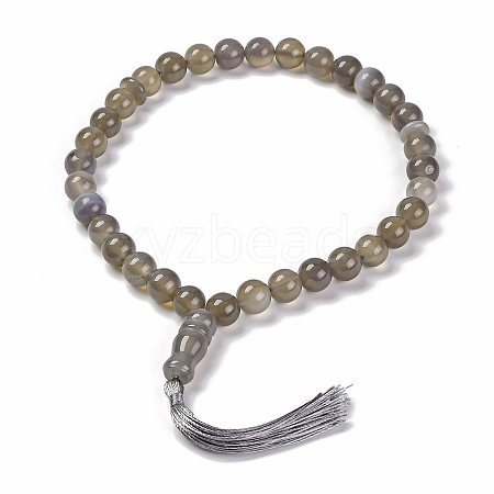 Natural Grey Agate Beads Stretch Bracelets BJEW-A025-01P-1