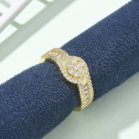 Brass Micro Pave Clear Cubic Zirconia Open Cuff Rings RJEW-G336-02G-1