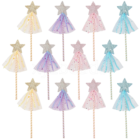 12Pcs 4 Colors Polyester Sequin Star Fairy Wand DIY-CP0011-94A-1