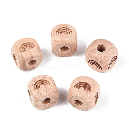 Engraved Beech Wood Beads WOOD-N015-08E-1
