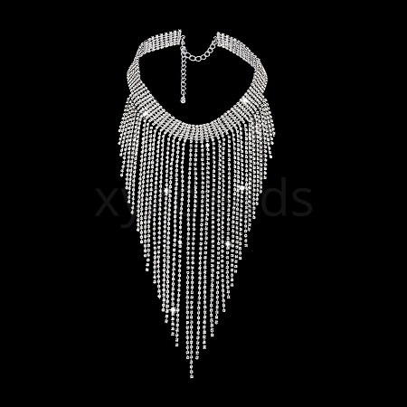 Fingerinspire 1Pc Iron Rhinestone Tennis Chains Bib Necklace NJEW-FG0001-11B-1