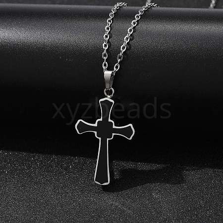 304 Stainless Steel Black Enamel Cross Urn Ashes Necklaces STAS-Z106-05P-1