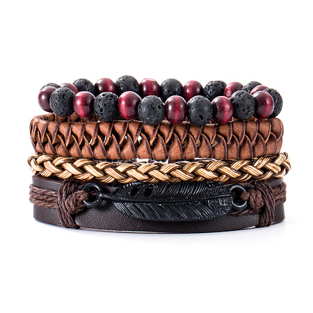 Cowhide & Imitation Leather Cord Knitted Multi-strand Bracelets WG31D03-22-1