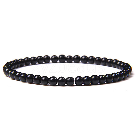 4mm Round Natural Obsidian Beads Bracelet for Men KG3069-18-1