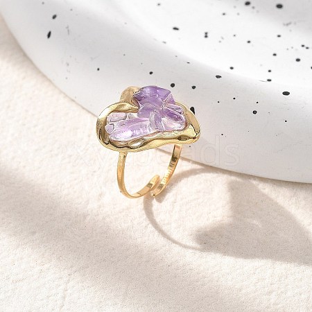 Heart Natural Amethyst Finger Rings STAS-Z112-10G-01-1