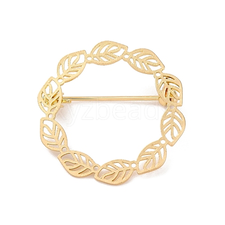 Hollow Leaf Ring Brass Brooches for Women JEWB-Z032-01G-1