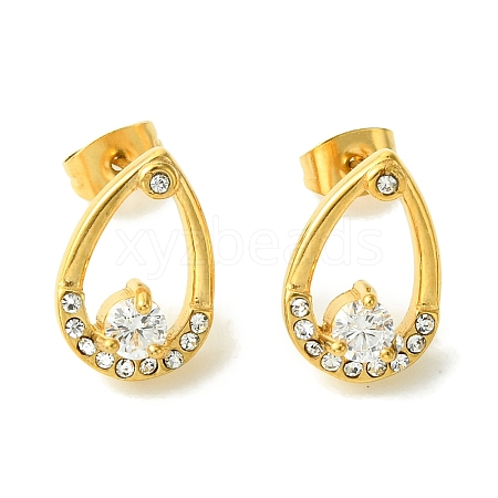 PVD Vacuum Plating 304 Stainless Steel Crystal Rhinestone Stud Earrings EJEW-L284-15G-1