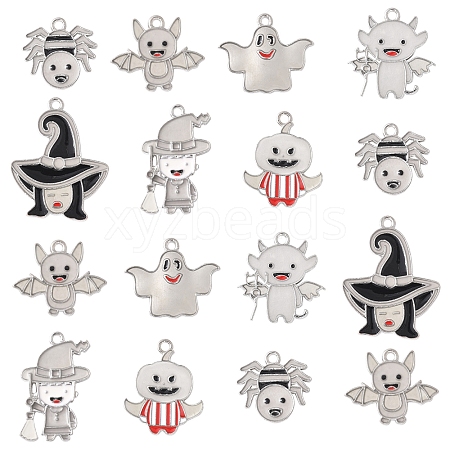 14Pcs 7 Styles Halloween Theme Rack Plating Luminous Alloy Enamel Pendants ENAM-FS0002-10P-1