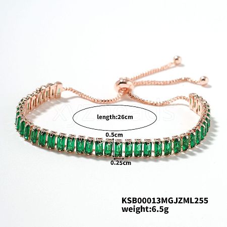 Simple and Elegant Minimalist Style Brass Emerald Rhinestone Box Chain Slider Women's Bracelets VW1538-9-1