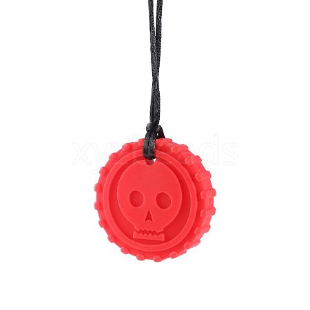 Round with Skull Food Grade Eco-Friendly Silicone Beads PW-WG77AE9-02-1