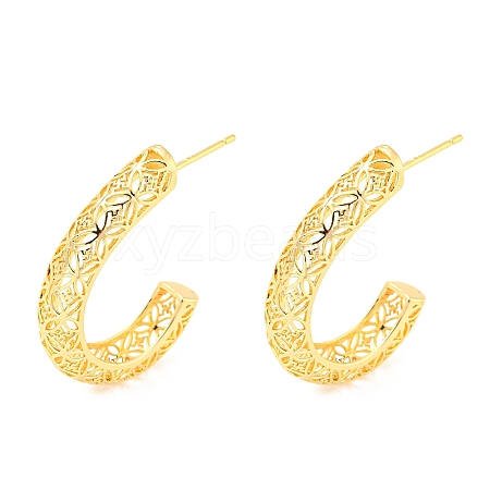 Rack Plating Brass Hollow Coin Pattern Stud Earrings EJEW-A028-20G-1