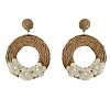 Bohemian Style Raffia & Cloth Dangle Stud Earrings FS-WG07AB6-01-5