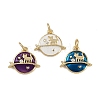 Brass Enamel Planet and Cat Shape Charms KK-B150-22G-1