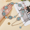 1Pc Alloy Pave Synthetic Turquoise Oval Flower Link Chain Waist Belly Body Chains for Women AJEW-DC0003-22-3