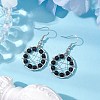 Natural Obsidian Flat Round with Star Pattern Dangle Earrings EJEW-JE06080-2