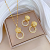 Brass Micro Pave Cubic Zirconia Pendant Necklace & Stud Earrings WG7AC39-79-1