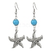 Ocean Theme Alloy Dangle Earrings with Synthetic Turquoise Beaded EJEW-JE05447-4