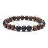 2Pcs 2 Style Natural Wood & Lava Rock Round Beaded Stretch Bracelets Set for Women BJEW-JB09381-4