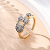 Brass Micro Pave Clear Cubic Zirconia Cuff Finger Rings for Women RJEW-C116-07G-2