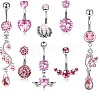 8Pcs 8 Styles 316L Stainless Steel Rose Rhinestone Heart Wing Round Curved Barbell Belly Rings Set FS-WG1B07E-01-2