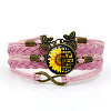 You Are My Sunshine Theme Flat Round with Sunflower Leather Cord Multi Strand Bracelets WGB8E71-08-1