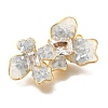 Brass Clear Cubic Zirconia & Glass Flower Connector Charms KK-K388-63G-2