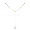 Adjustable Natural Keshi Pearl Rectangle Pendant 304 Stainless Steel Cable Chain Lariat Y Necklaces NJEW-JN05950-2