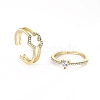 2Pcs 2 Styles Brass Micro Pave Cubic Zirconia Rings PW-WG4EDBE-02-2